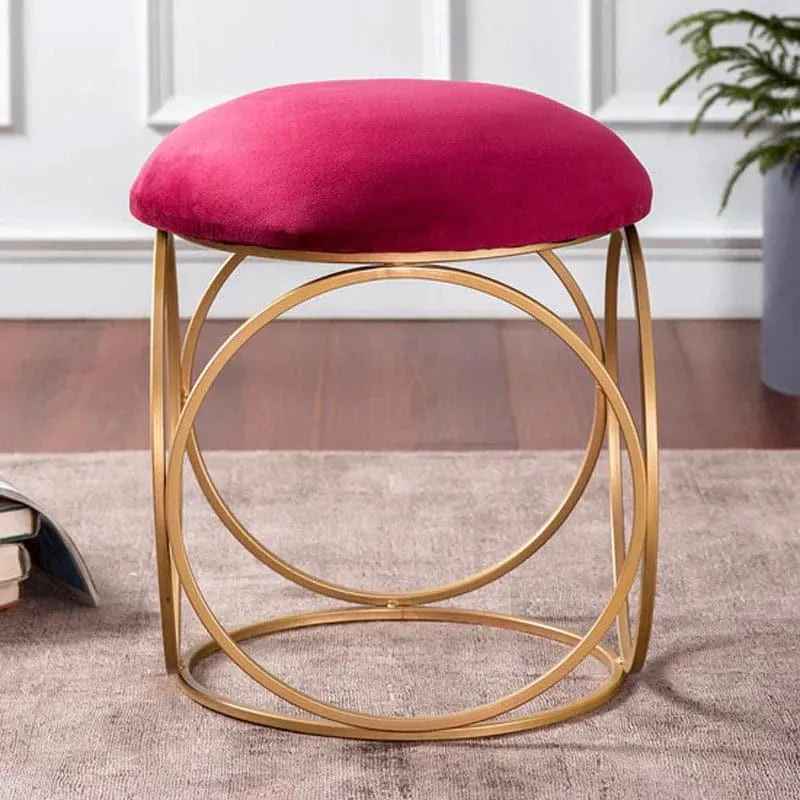 Red velvet round stool with gold circular frame base