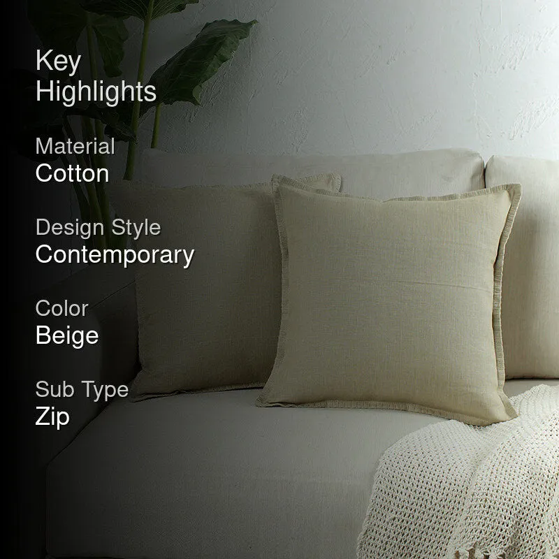 Royal Rhythm Solid Cotton Cushion Cover (Beige) - Set Of Two media 2