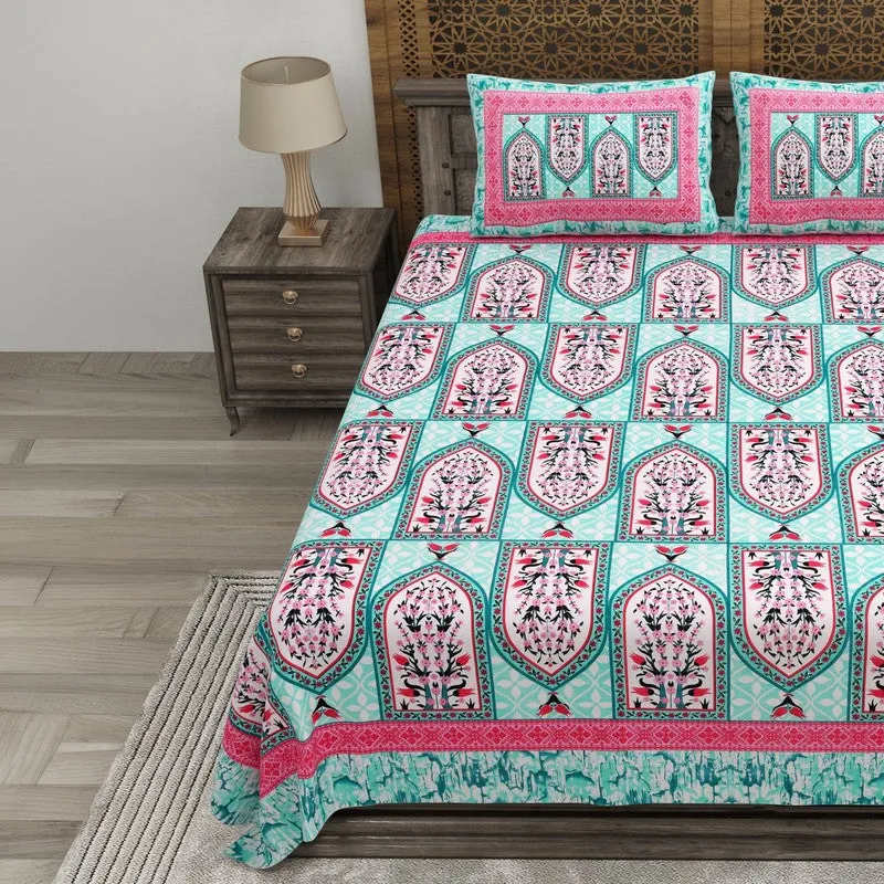 Rangza Cotton Bedsheet (Green,Pink) - 240 TC media 3