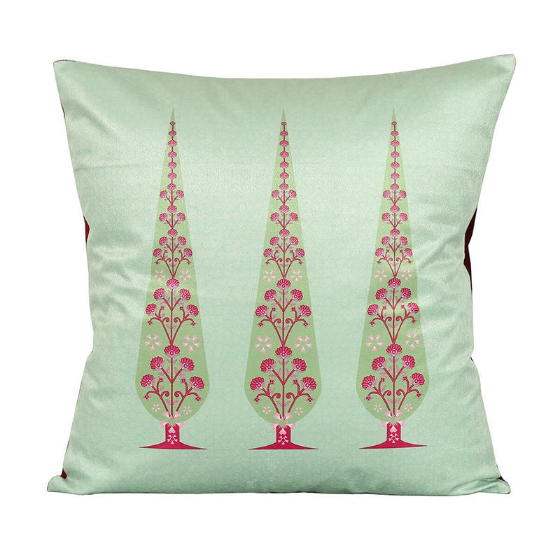India Circus Peacock & Pine Printed Velvet Cushion Cover - Set Of Five media 7