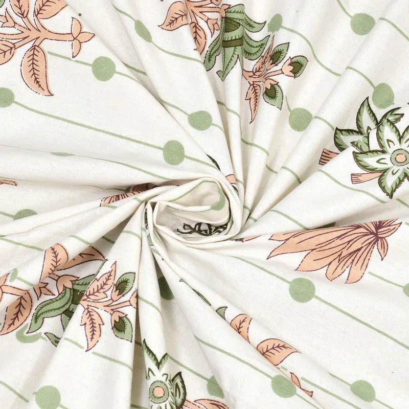 Heritagea Cotton Bedsheet (White,Olive Green) - 240 TC media 6