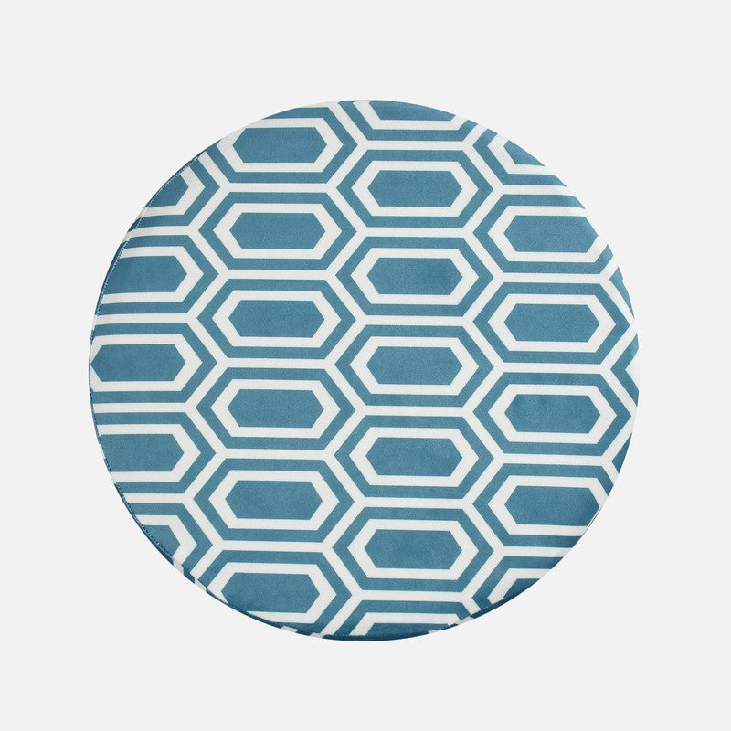 Hexora Geometric Velvet Ottoman - Blue media 5