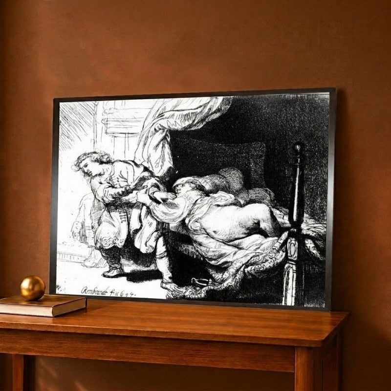 Joseph And Potiphar'S Wife 1634 Canvas Wall Painting - 12 x 9 Inches
