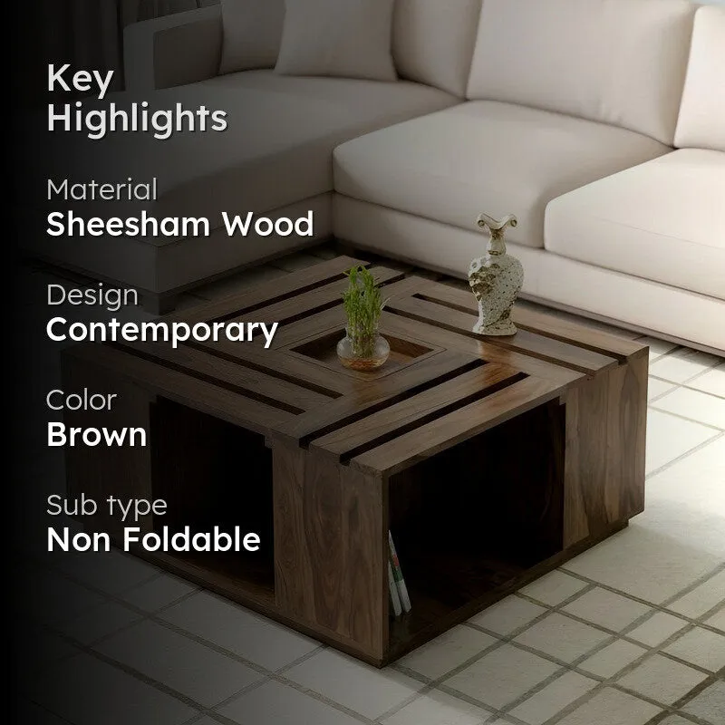 Yervon Sheesham Wooden Center Table - Brown media 2