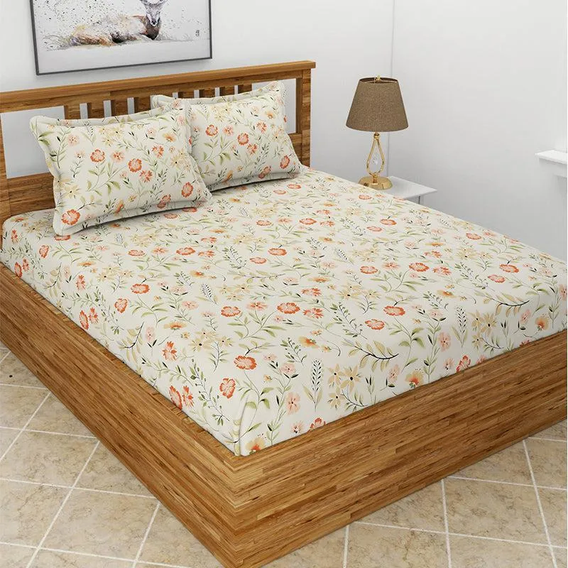 Sivera Floral Microfiber Bedsheet (Off White) - 130 GSM media 3