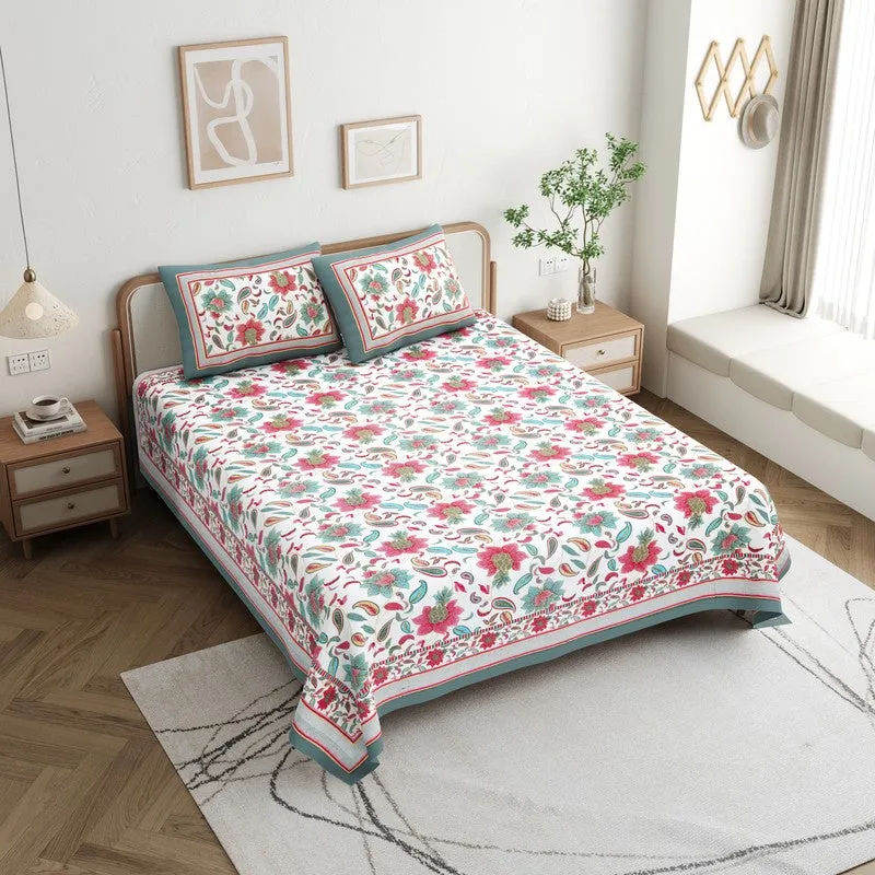 Soft Petal Cotton Bedsheet (Pink,Green)- 180 GSM media 3