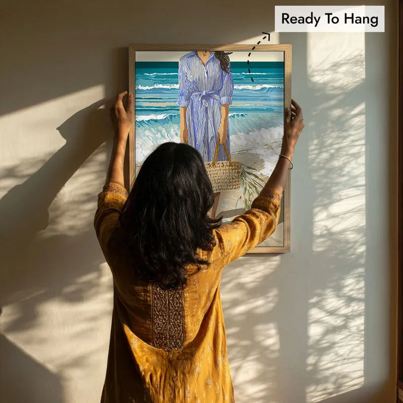 Blue Horizon Canvas Wall Painting - Brown Frame media 8