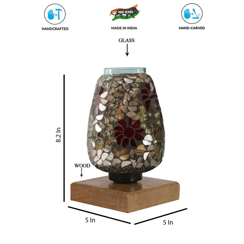 Glowfrost Mosaic Glass Table Lamp With Wooden Base - Multicolor media 9