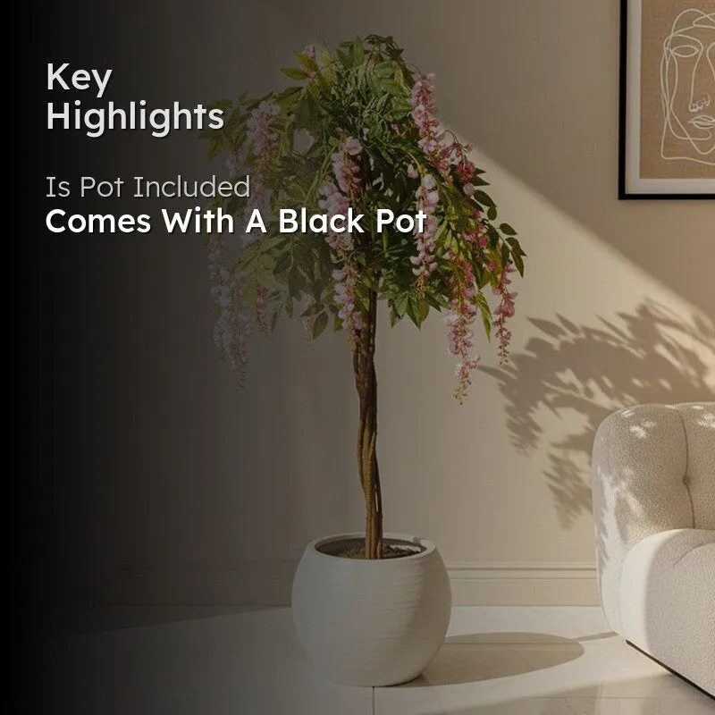 Verdiq Artificial Flowering Plant With Black Plastic Pot (Pink) - 6 Feet media 2