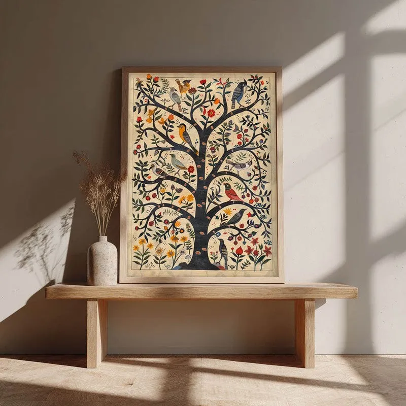 Bloomspire Tree of Life Folk Art Canvas Wall Painting With Brown Frame media 3