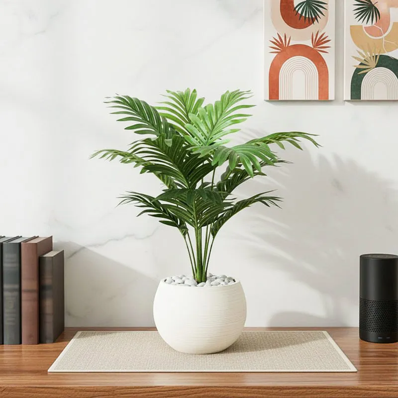 Faux Everlasting Areca Palm Plant With Black Plastic Pot - 58 Cms media 1