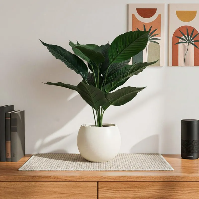 Faux Green Taro Plant With Black Plastic Pot - 2.13 ft media 1