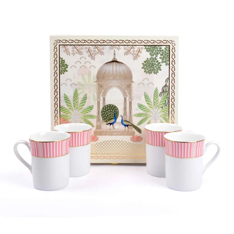 Stripe Classic 24k Gold Brushed Porcelain Coffee Mug (Pink/300 mL Each) - Set Of Four media 5