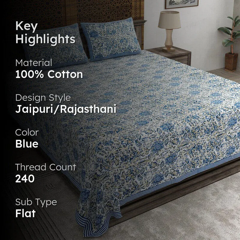 Patterna Cotton Bedsheet (Blue) - 240 TC media 2