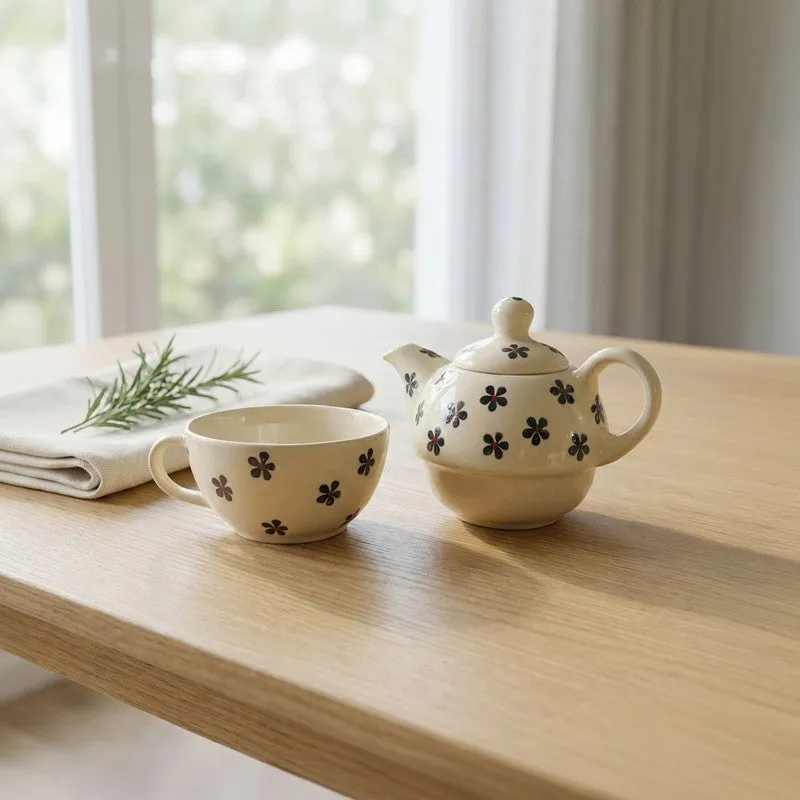 Floral Ceramic Tea Pot & Set - Black media 1