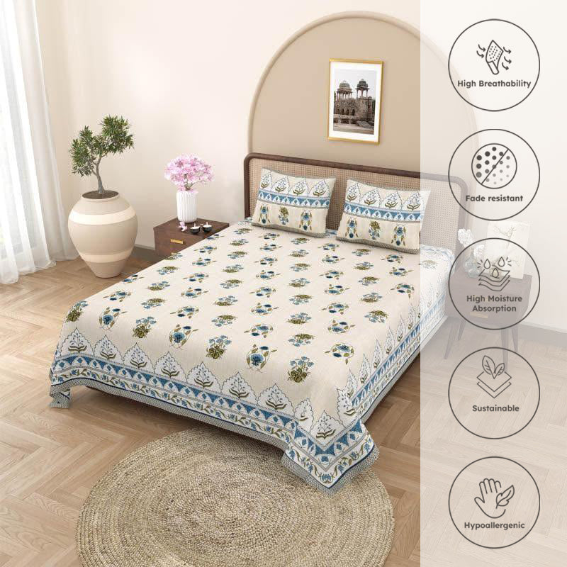 Mustafa Printed Cotton Bedsheet (Beige) - 240 TC media 3