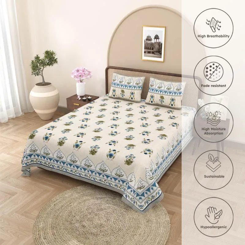 Mustafa Printed Cotton Bedsheet (Beige) - 240 TC media 3