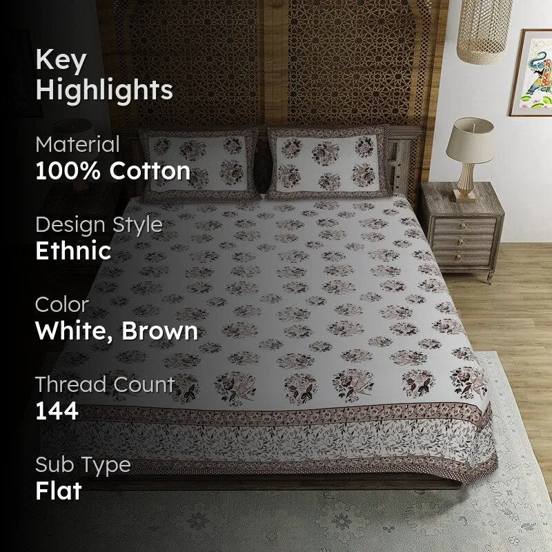 Bhuja Floral Cotton Bedsheet (Brown,Grey) - 144 TC media 2