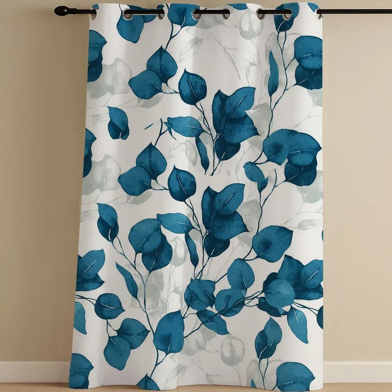 Garden Glow Cotton Curtain - Blue,White media 4
