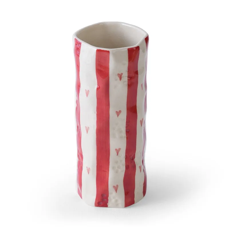 Monoline Stripe Tall Ceramic Vase - Red media 4