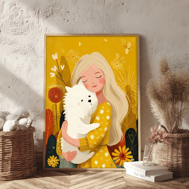 Golden Snuggle Canvas Wall Painting - Brown Frame media 3