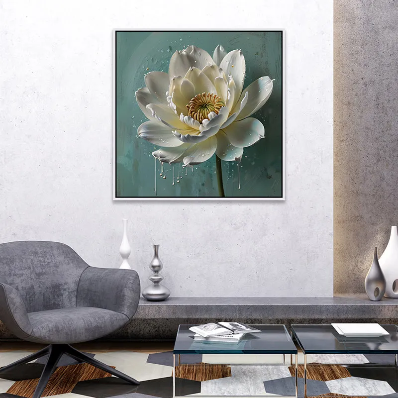Painted Water Lily Canvas Wall Art With Frame media 4