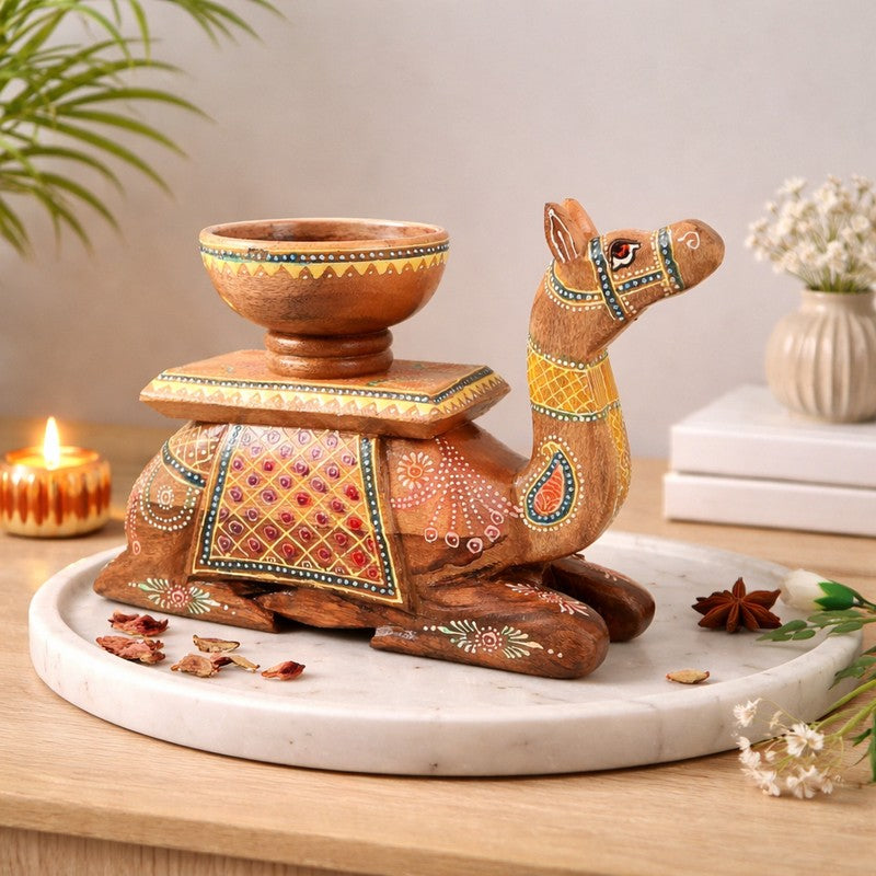 Wooden Camel Bowl Showpieces