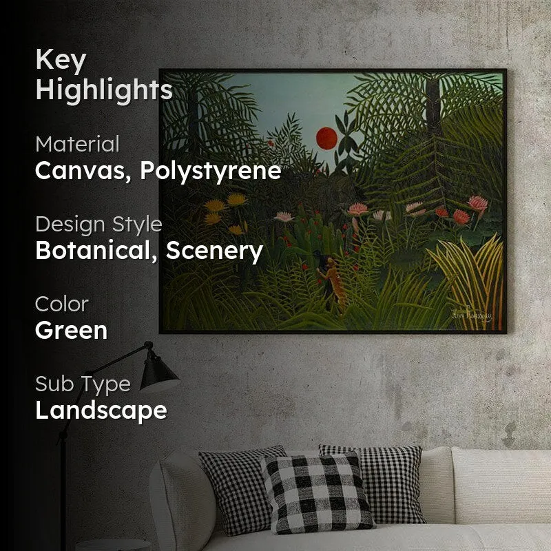Jungle and Setting Sun Canvas Wall Painting - Black Frame media 2