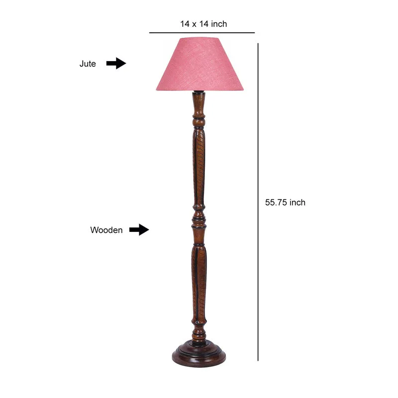 Hima Vintage Wooden Floor Lamp With Jute Shade - Pink media 7