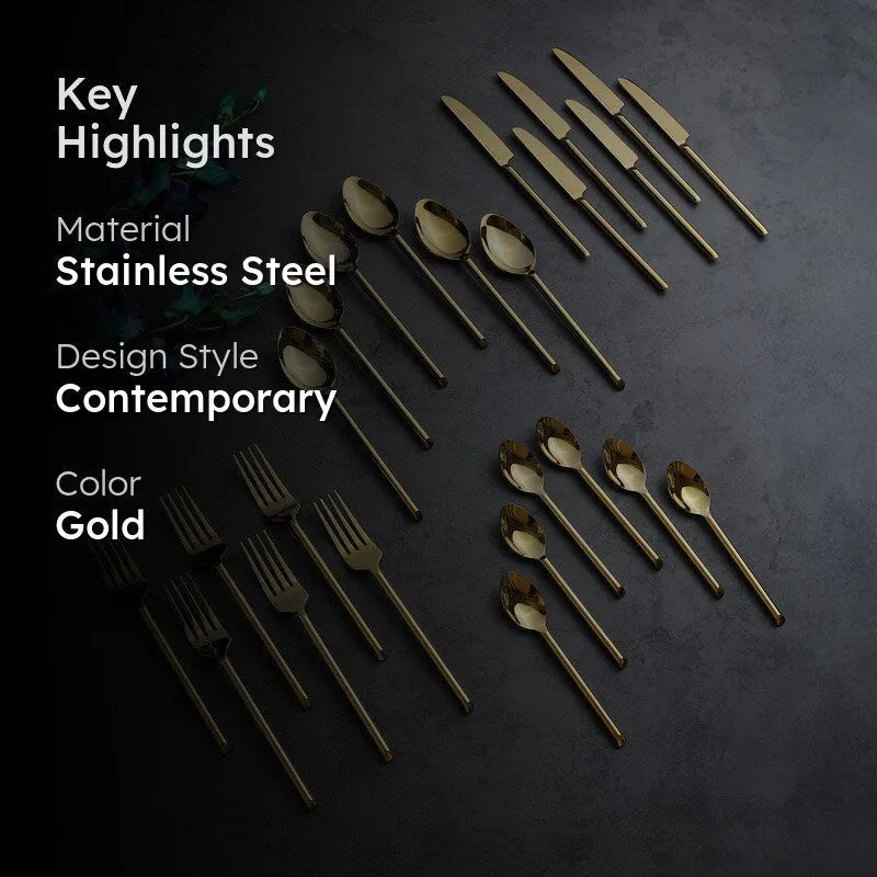 Kresta Stainless Steel Cutlery Set (Gold) - Twenty Four Piece Set media 2