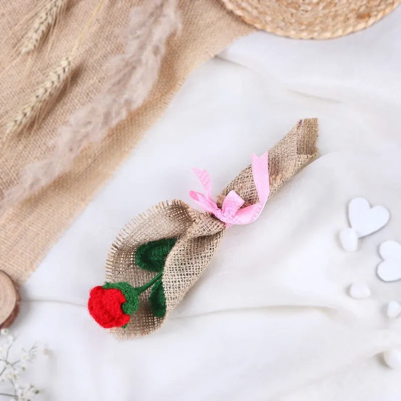 Crochet Handmade Rose Flower Bouquet - Red media 1