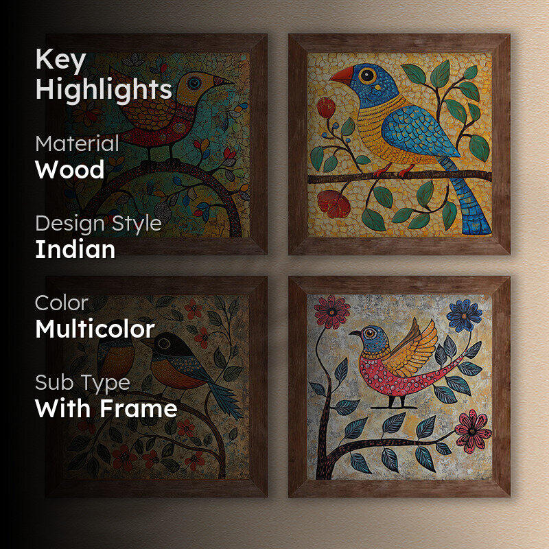 Colorful Pakshis II Wall Art with Frame - Set Of Four media 2