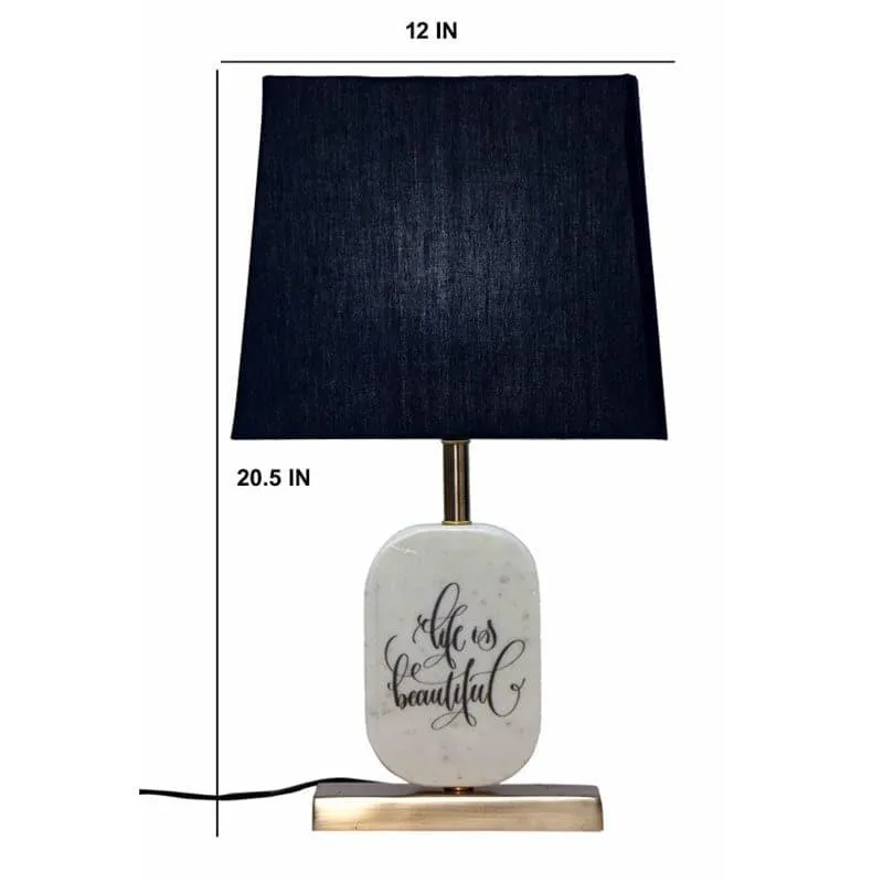 Life Light Printed Marble & Brass Base Fabric Table Lamp - Blue,White media 5