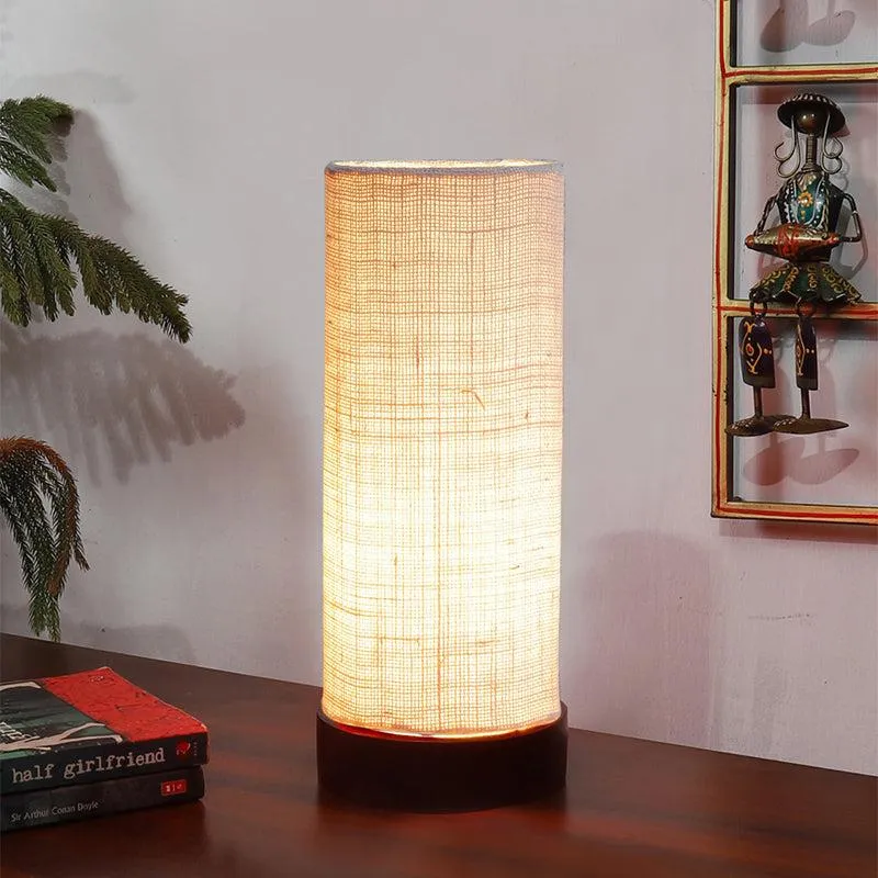 Mirza Tower Wooden Table Lamp With Jute Shade - White,Black media 6