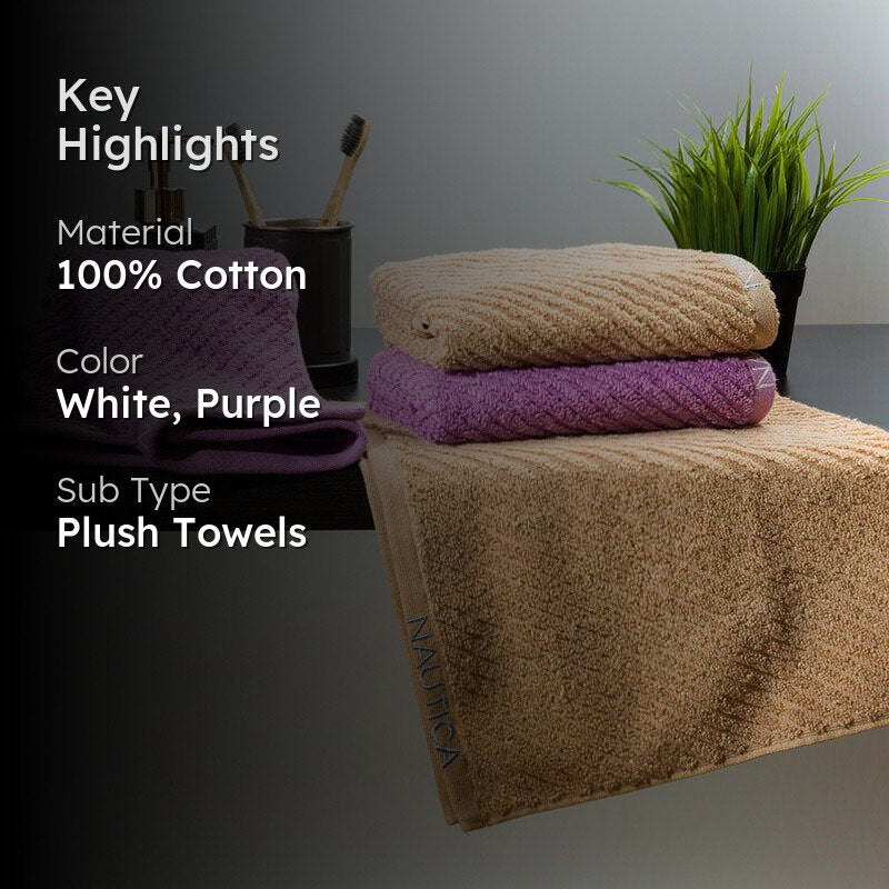 Nautica Riviera Soft Cotton Hand Towel (Light Tan & Lilac) - Set Of Four media 2