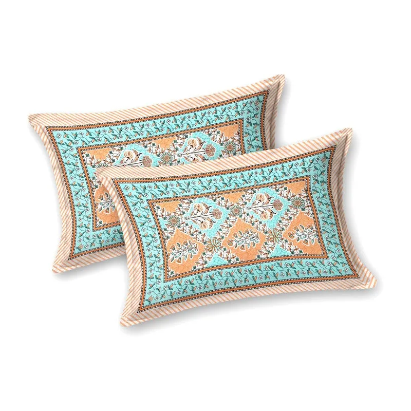 Royala Cotton Bedsheet (Orange,Green) - 240 TC media 4