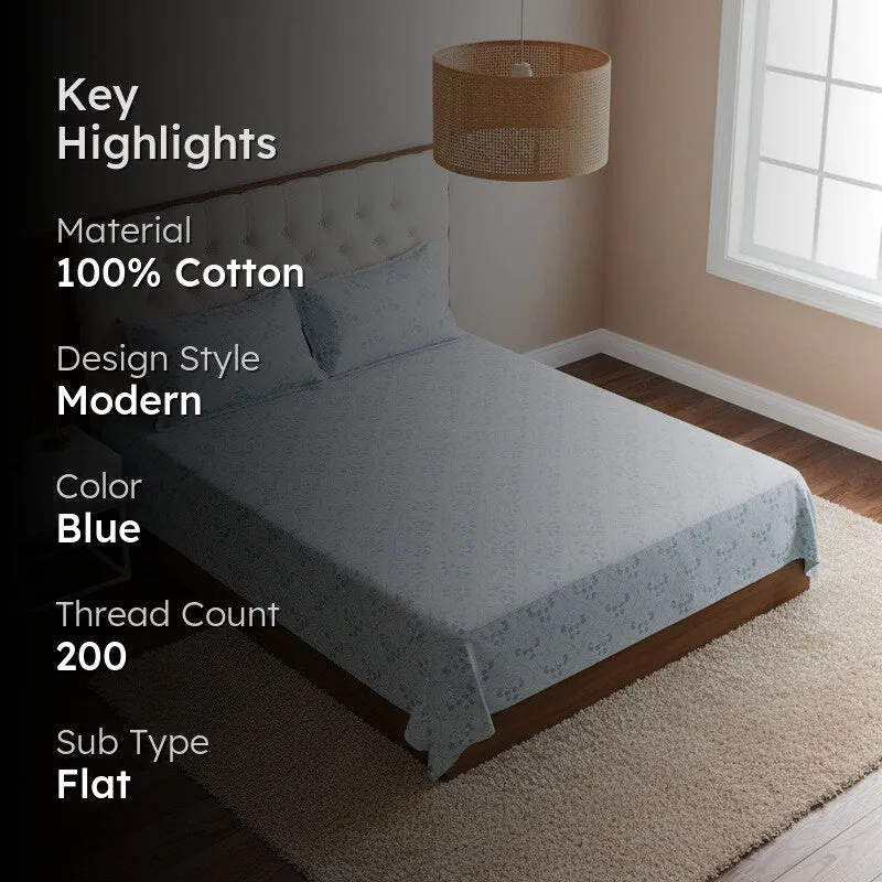 Rajsi Floral Cotton Bedsheet (Blue) - 200 TC media 2