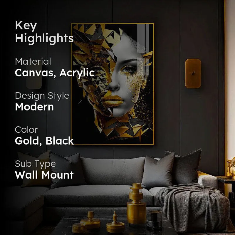 Midas' Whisper Modern Canvas Wall Art With Frame - Gold media 2