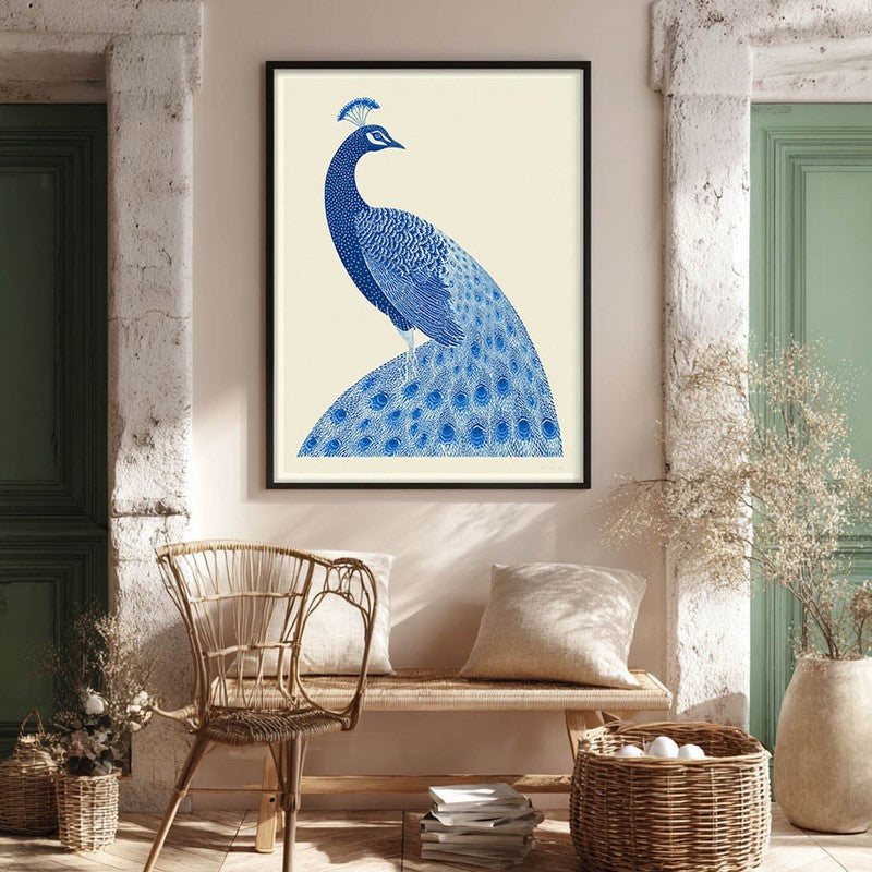Royal Blue Peacock Canvas Wall Painting With Black Frame media 8