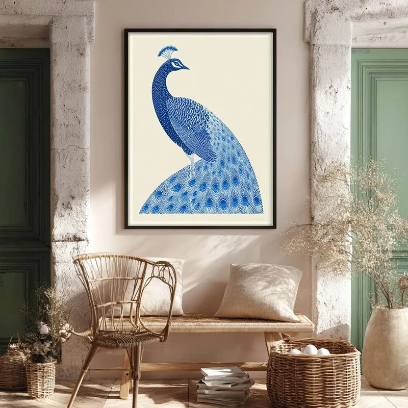 Royal Blue Peacock Canvas Wall Painting With Black Frame media 8
