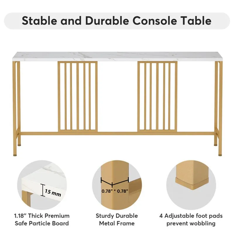 Narrow Long Metal Console Table with White Marble Top (Gold) - Large media 9
