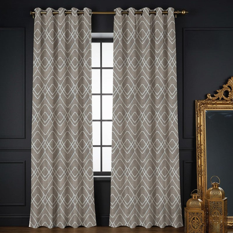 Urban Space Zigzag Brown Polyester Curtains - Set Of Two media 3