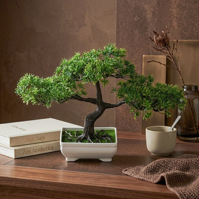 Faux Short Bonsai (18 cms) - Green & Black media 3