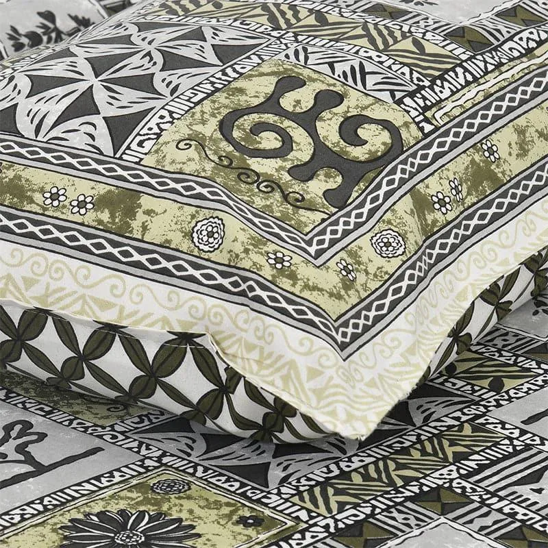 Tvisha Tribal Applique Print Cotton Bedsheet (Green,Grey) - 180 TC media 5