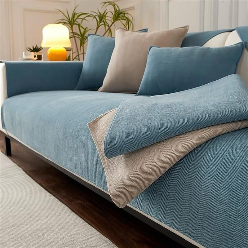Herringbone Chenille Sofa Mat - Blue media 6