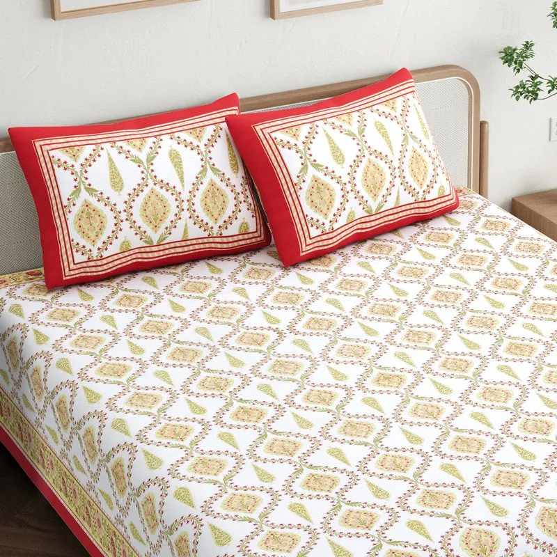 Ambi Bliss Cotton Bedsheet (Beige,Red) - 180 GSM media 4