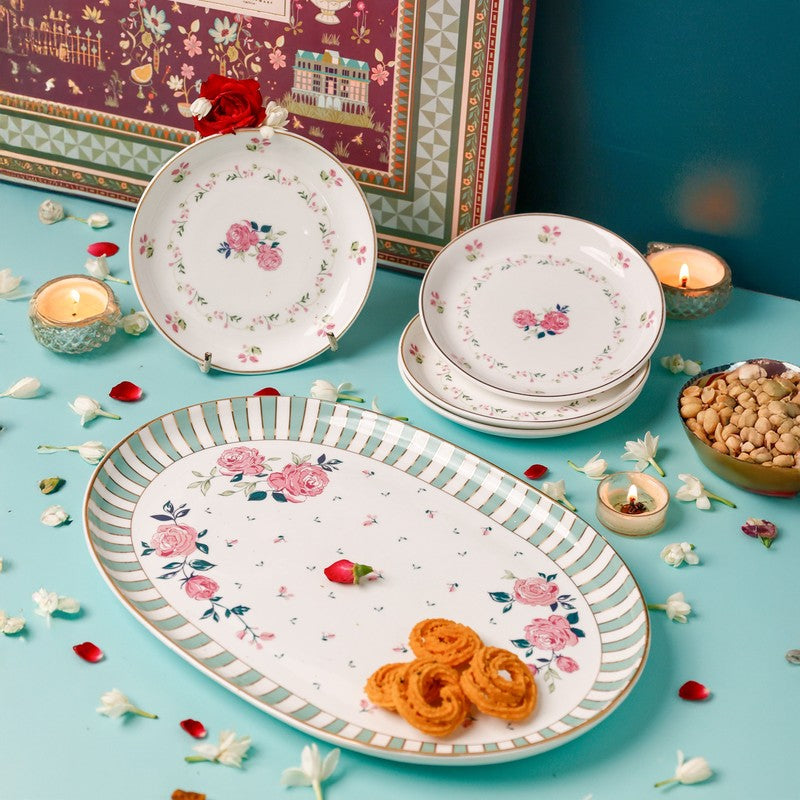 Magique by The Wishing Chair Portrait of Rose Amber Ceramic Platter & Plates With Giftbox - Five Piece Set media 3