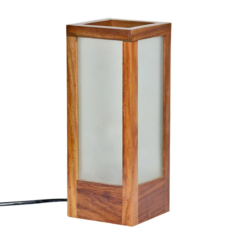 Aarush Handcrafted Frosted Glass & Sheesham Wood Table Lamp - Brown media 4