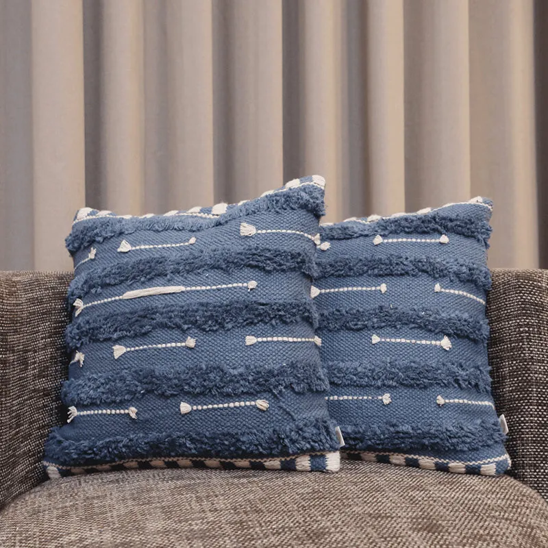 Softscape Tufted Cushion Cover (Blue & White) - Set Of Two media 3