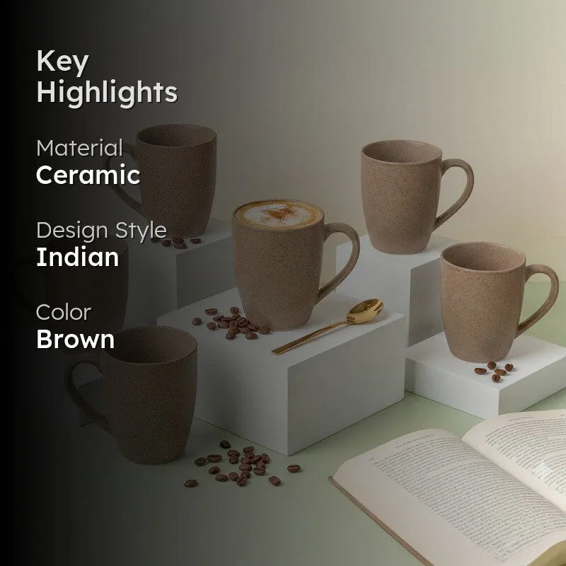 Sip & Style Ceramic Coffee Mug (Bamboo Brown/300 mL Each) - Set Of Six media 2